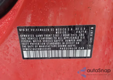 2019 Volkswagen Jetta 1.4T R-Line/1.4T S/1.4T Se из США, поврежденный, VIN 3VWC57BU2KM030346